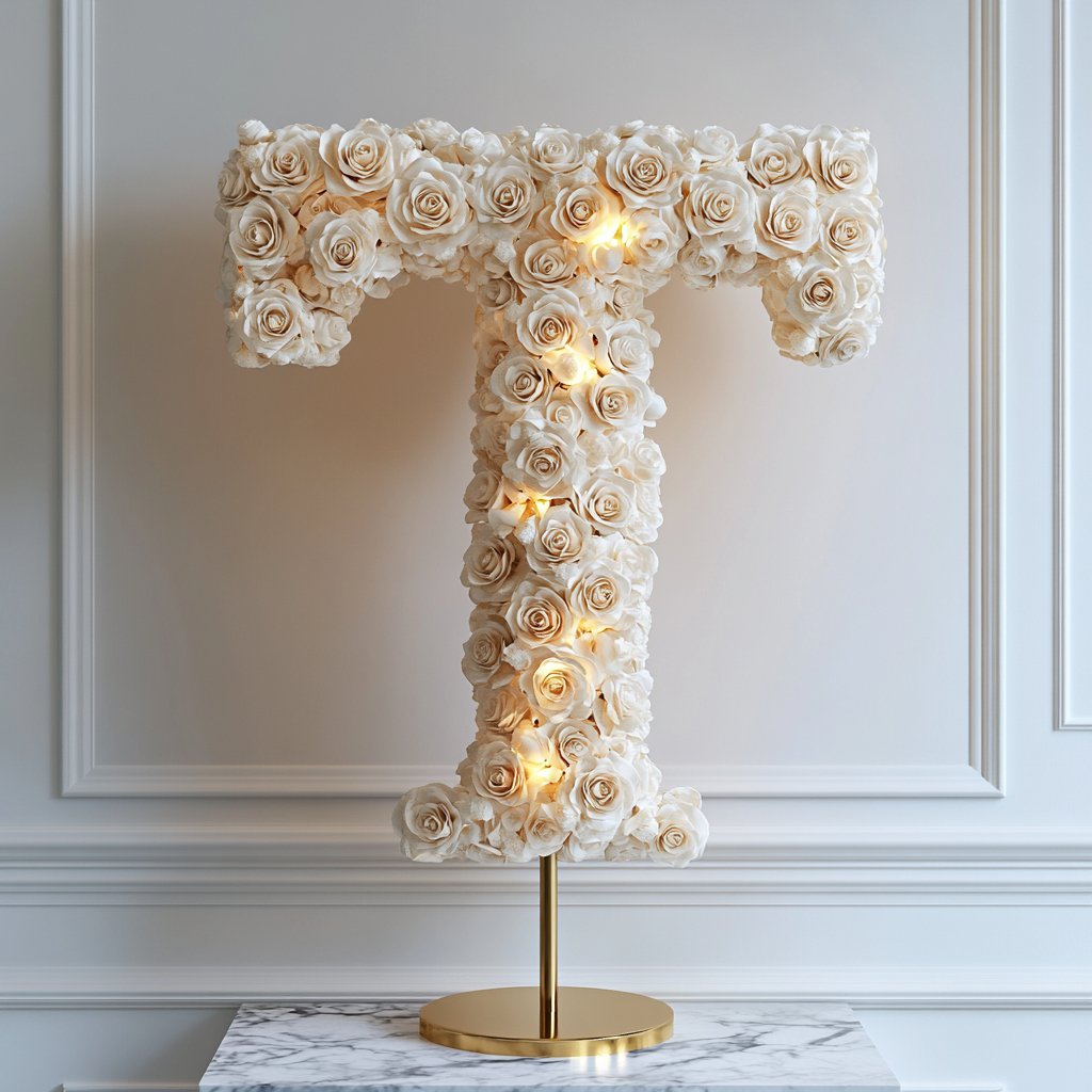 Themis White Rose Letter T Lamp - Imaginary Worlds