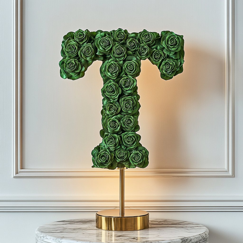 Thetis Green Rose Letter T Lamp - Imaginary Worlds