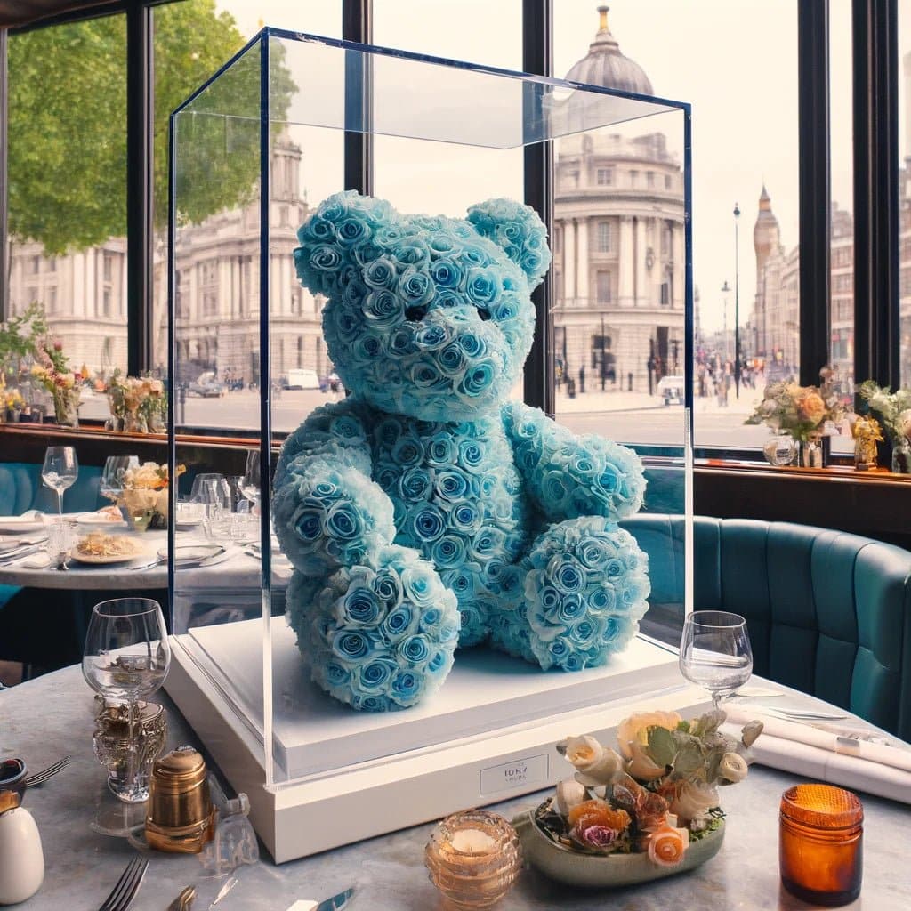 Tiffany Blue Preserved Rose Bear - Imaginary Worlds