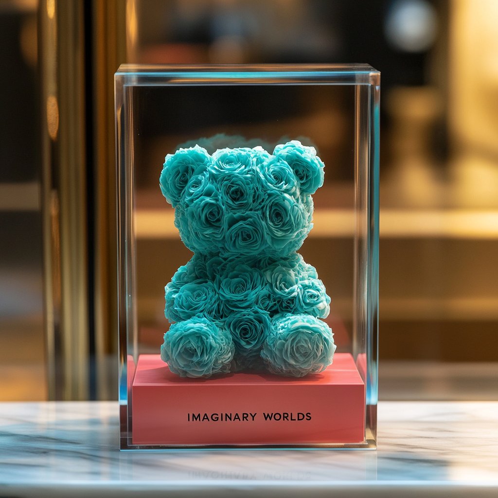 Tiffany Blue Preserved Rose Bear - Imaginary Worlds