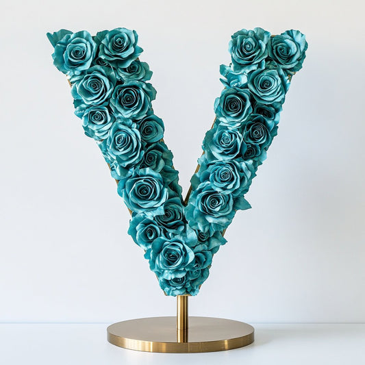 Vesta Teal Rose Letter V Lamp - Imaginary Worlds