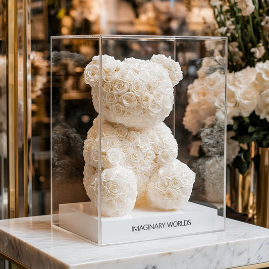 White Preserved Rose Bear - Imaginary Worlds