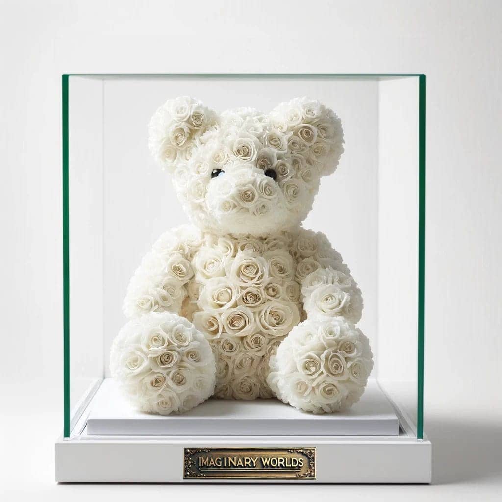 White Preserved Rose Bear - Imaginary Worlds