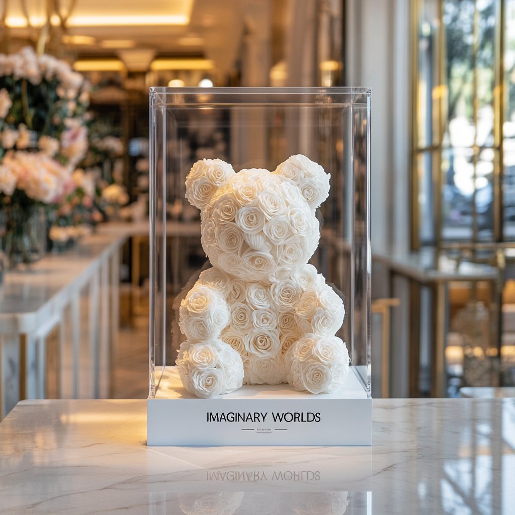 White Preserved Rose Bear - Imaginary Worlds