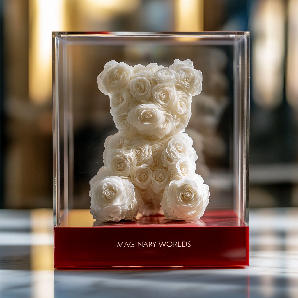 White Preserved Rose Bear - Imaginary Worlds