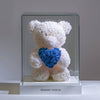 White Rose Bear with Blue Roses Heart - Imaginary Worlds