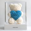 White Rose Bear with Blue Roses Heart - Imaginary Worlds