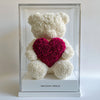 White Rose Bear with Magenta Roses Heart - Imaginary Worlds