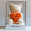 White Rose Bear with Orange Roses Heart - Imaginary Worlds