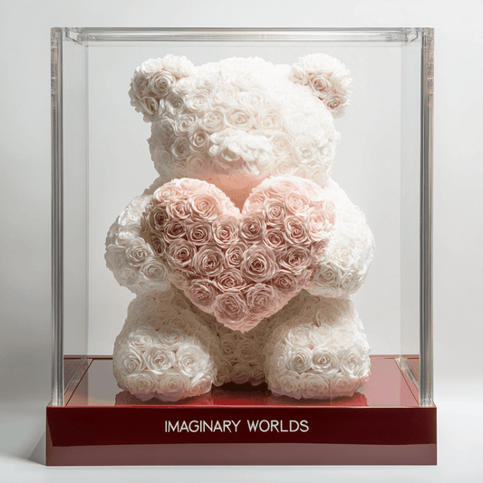 White Rose Bear with Pink Heart - Imaginary Worlds