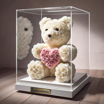 White Rose Bear with Pink Heart - Imaginary Worlds