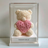 White Rose Bear with Pink Roses Heart - Imaginary Worlds