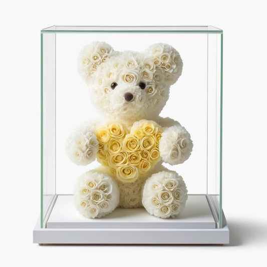 White Rose Bear with Yellow Roses Heart - Imaginary Worlds
