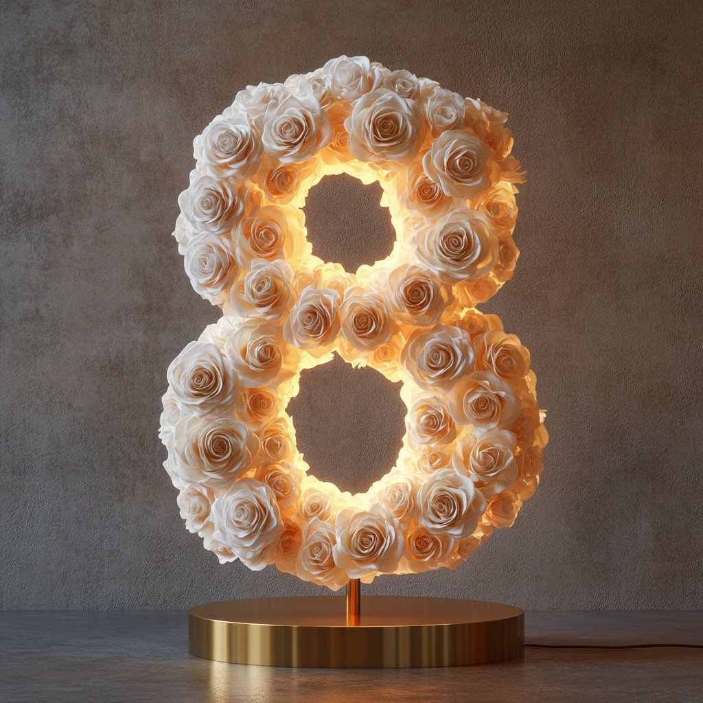 White Rose Eternal Number 8 Lamp - Imaginary Worlds