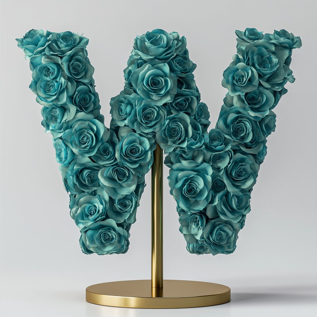 Windsor Teal Rose Letter W Lamp - Imaginary Worlds