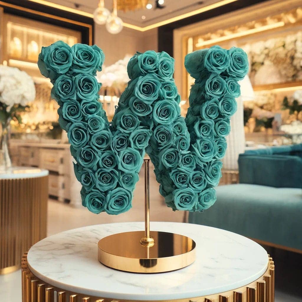 Windsor Teal Rose Letter W Lamp - Imaginary Worlds