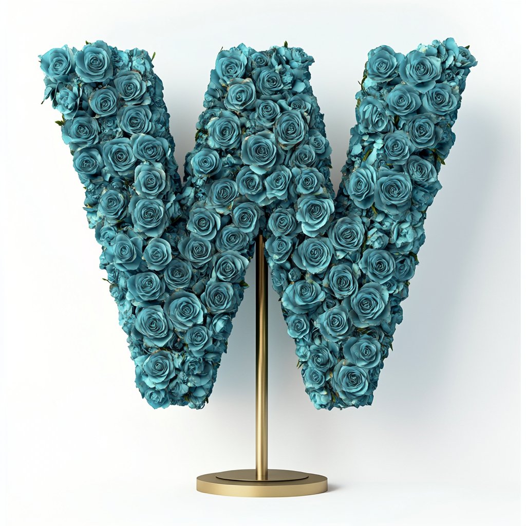 Windsor Teal Rose Letter W Lamp - Imaginary Worlds