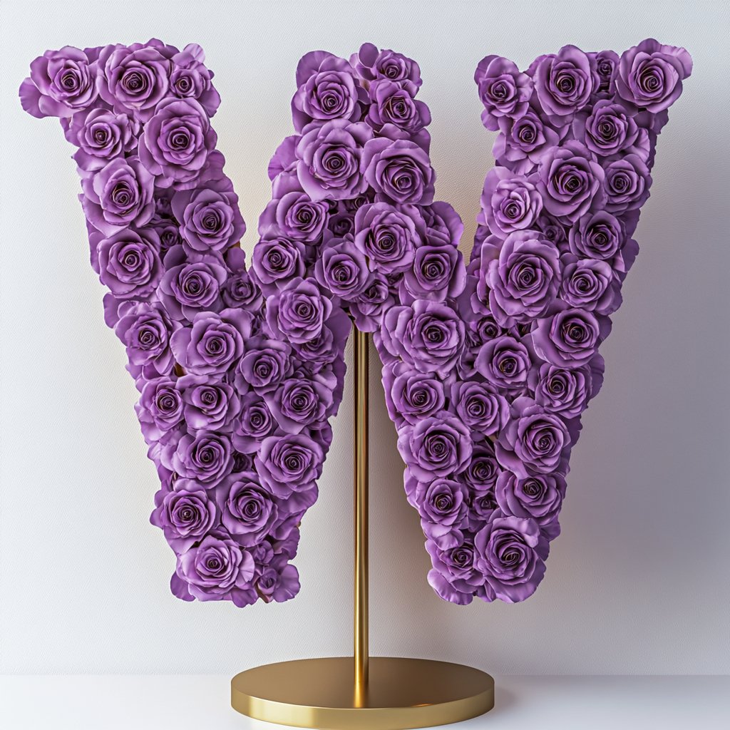 Wisteria Purple Rose Letter W Lamp - Imaginary Worlds