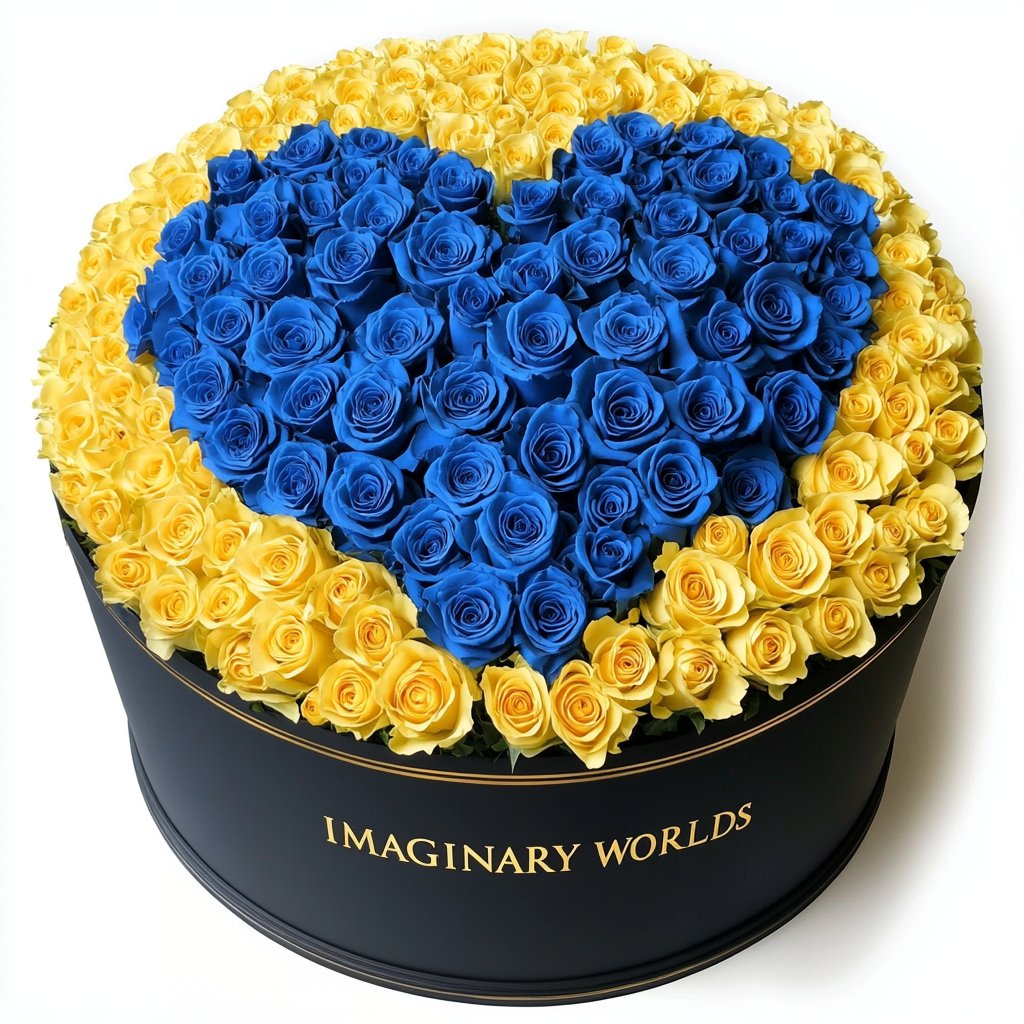 Yellow Ramo Buchon with Blue Rose Heart - Imaginary Worlds