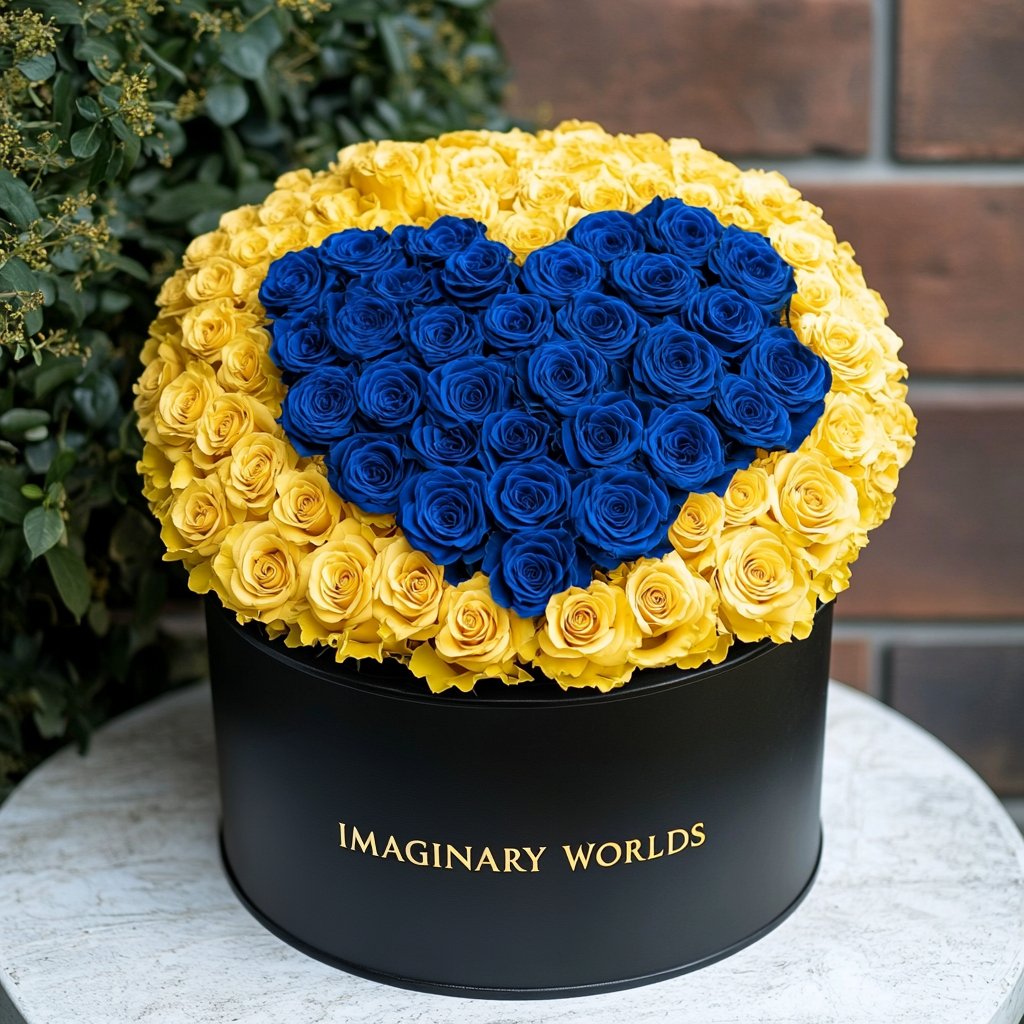 Yellow Ramo Buchon with Blue Rose Heart - Imaginary Worlds