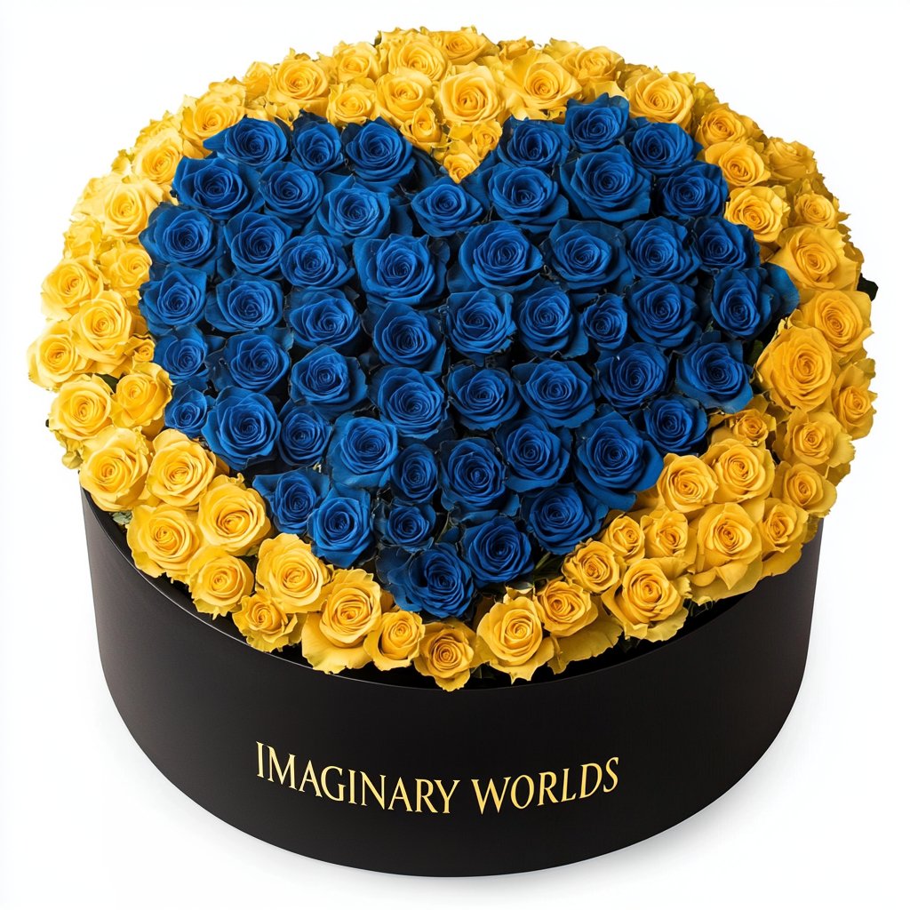 Yellow Ramo Buchon with Blue Rose Heart - Imaginary Worlds