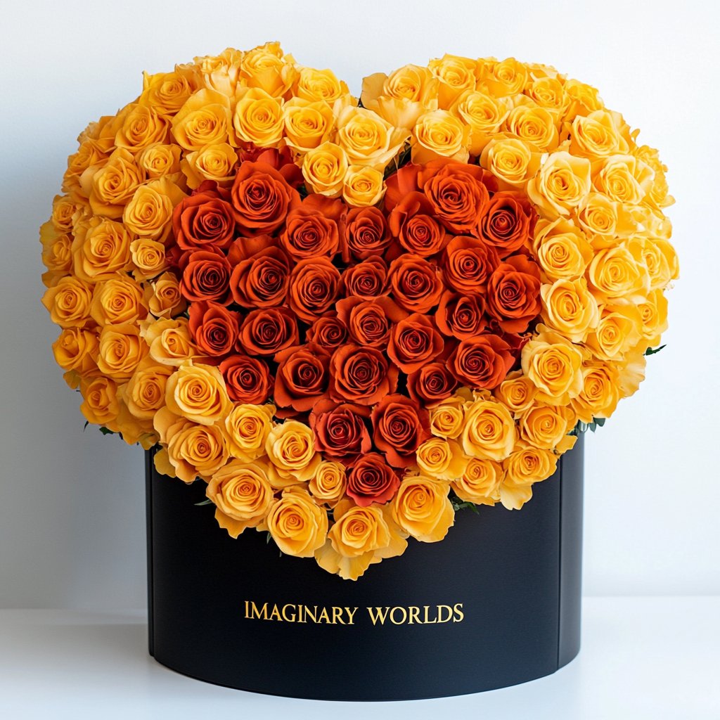 Yellow Ramo Buchon with Orange Rose Heart - Imaginary Worlds