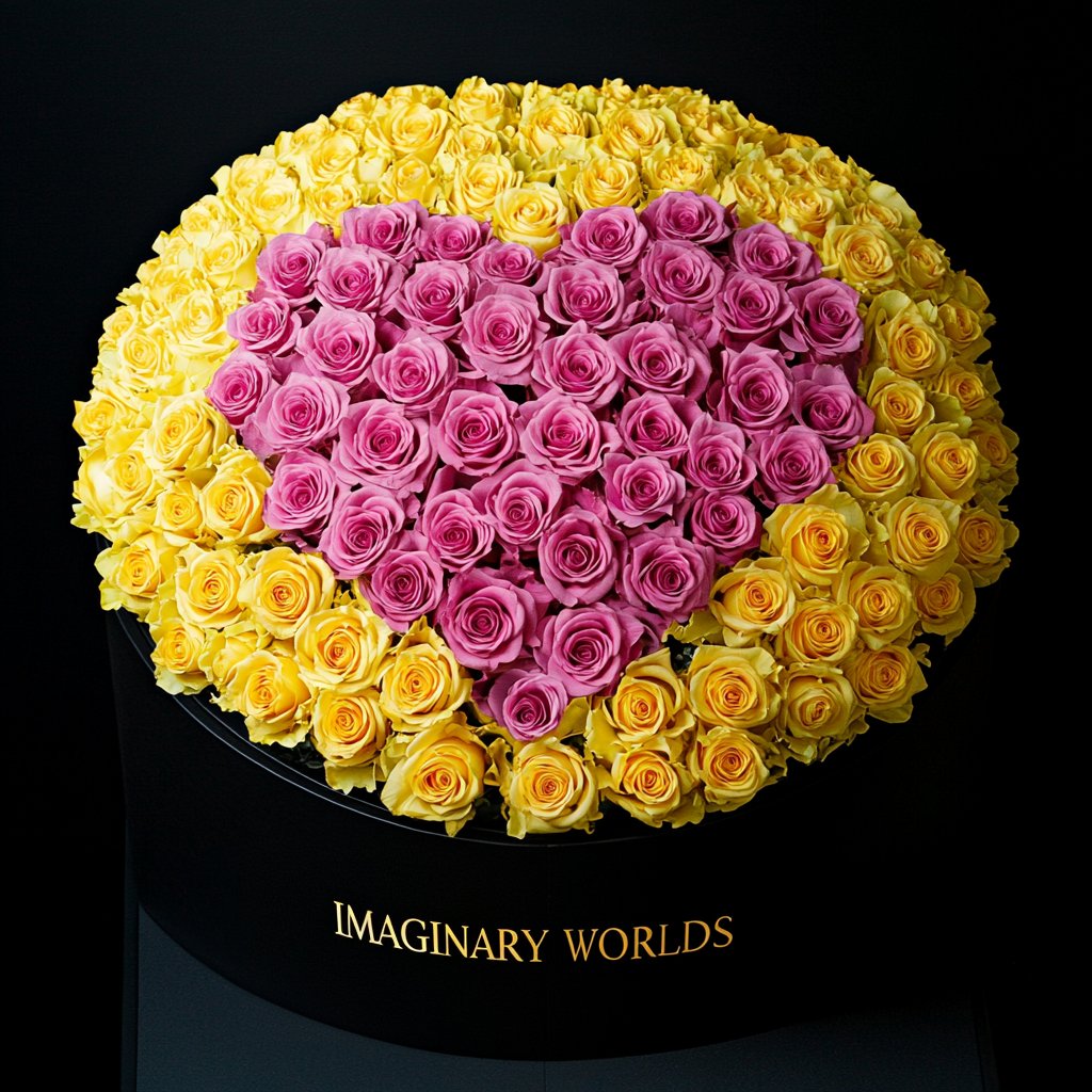 Yellow Ramo Buchon with Pink Rose Heart - Imaginary Worlds