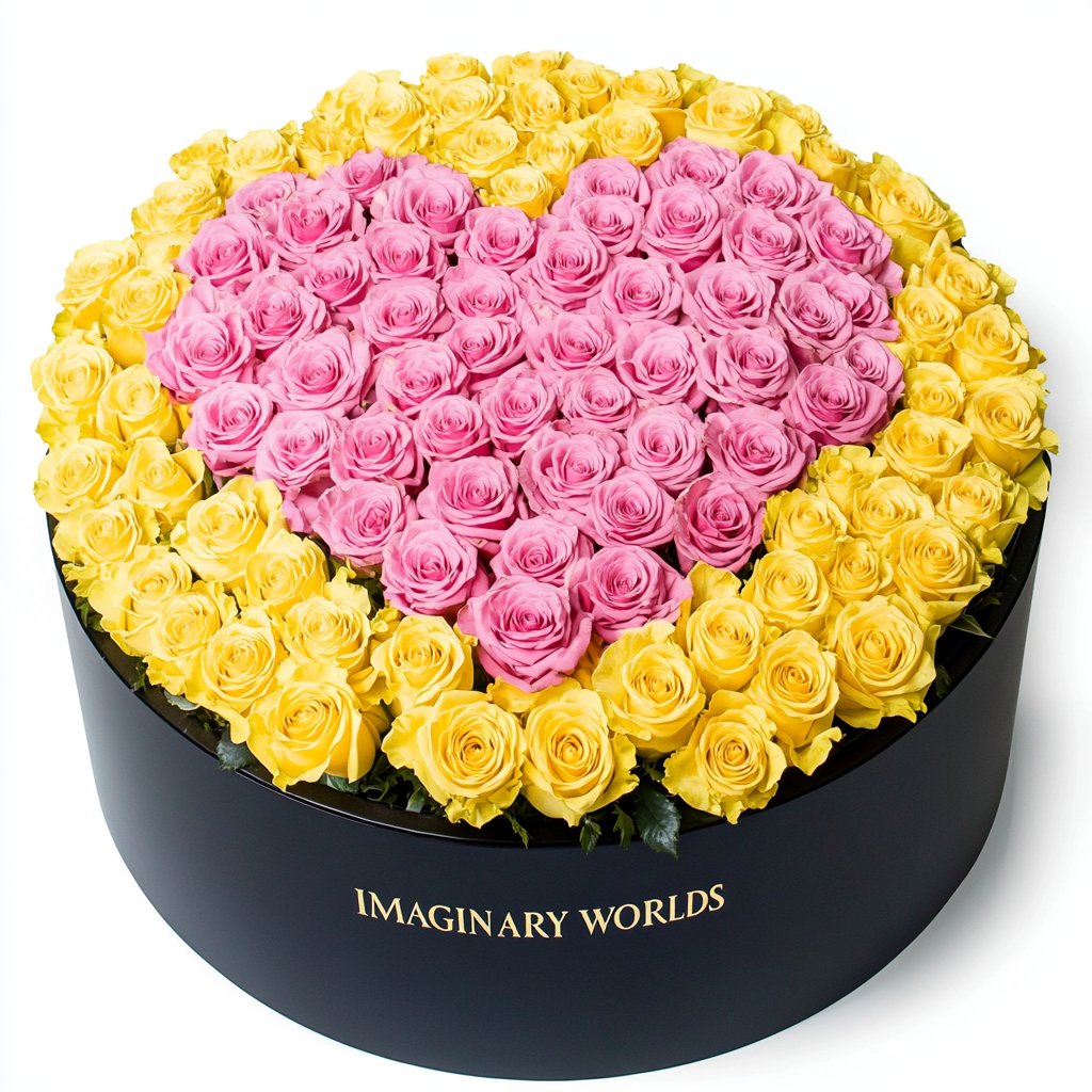 Yellow Ramo Buchon with Pink Rose Heart - Imaginary Worlds