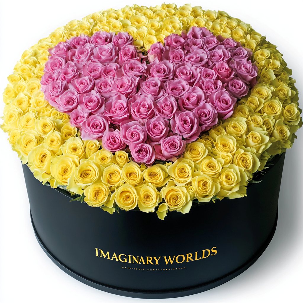 Yellow Ramo Buchon with Pink Rose Heart - Imaginary Worlds