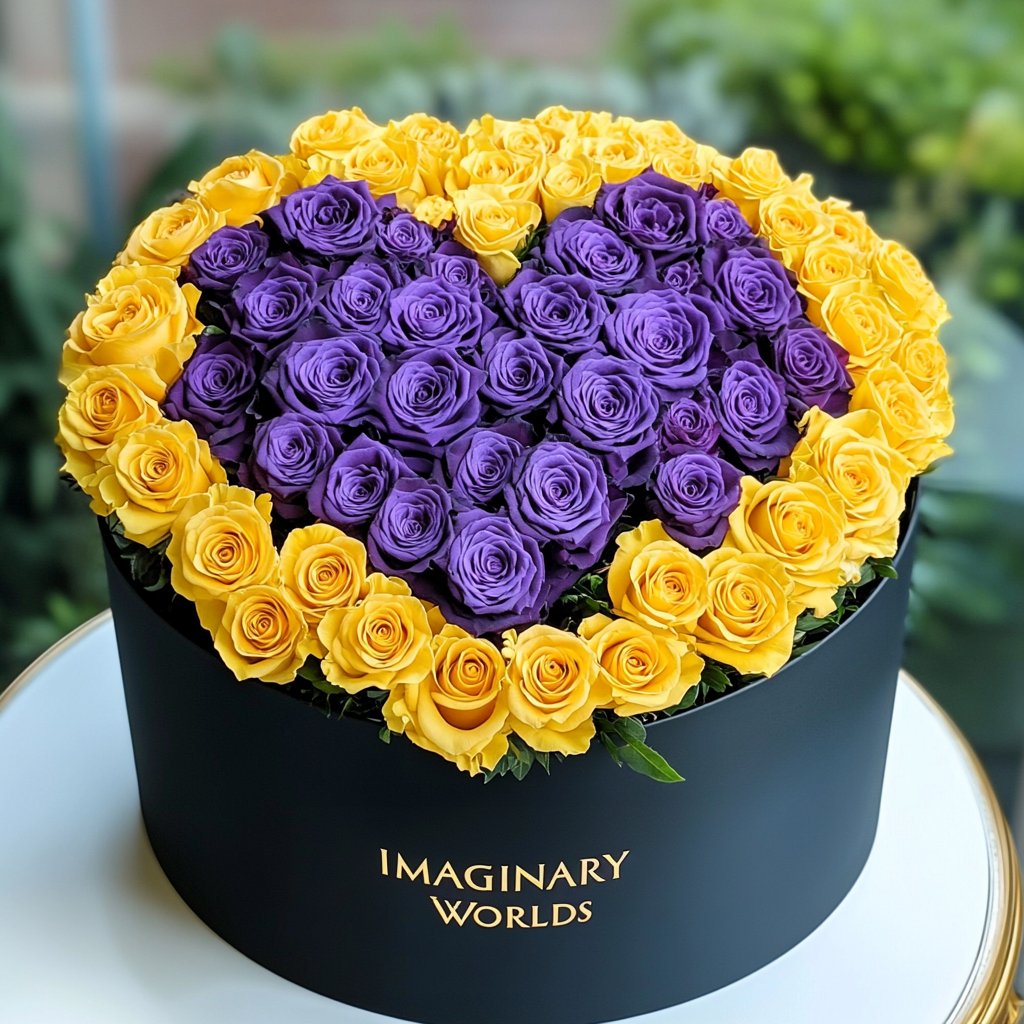 Yellow Ramo Buchon with Purple Rose Heart - Imaginary Worlds