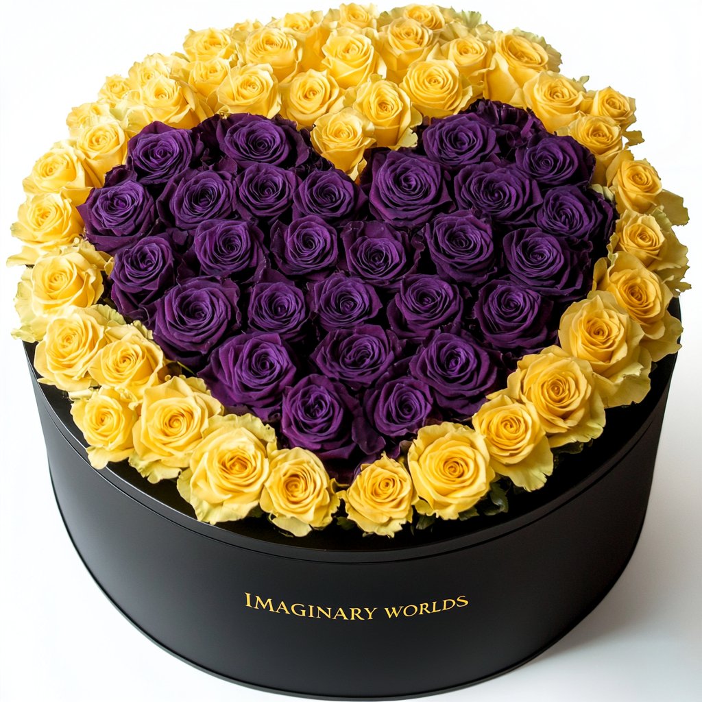 Yellow Ramo Buchon with Purple Rose Heart - Imaginary Worlds