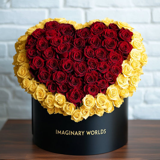 Yellow Ramo Buchon with Red Rose Heart - Imaginary Worlds