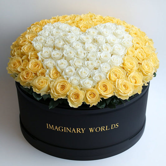 Yellow Ramo Buchon with White Rose Heart - Imaginary Worlds