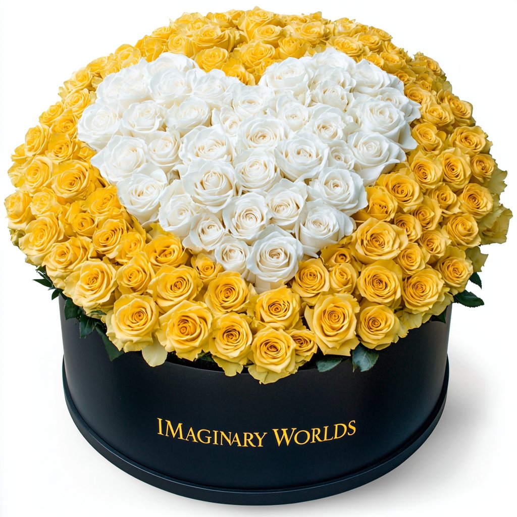 Yellow Ramo Buchon with White Rose Heart - Imaginary Worlds