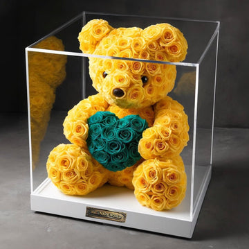 Yellow Rose Bear with Aqua Heart - Imaginary Worlds