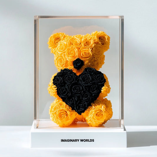 Yellow Rose Bear with Black Roses Heart - Imaginary Worlds