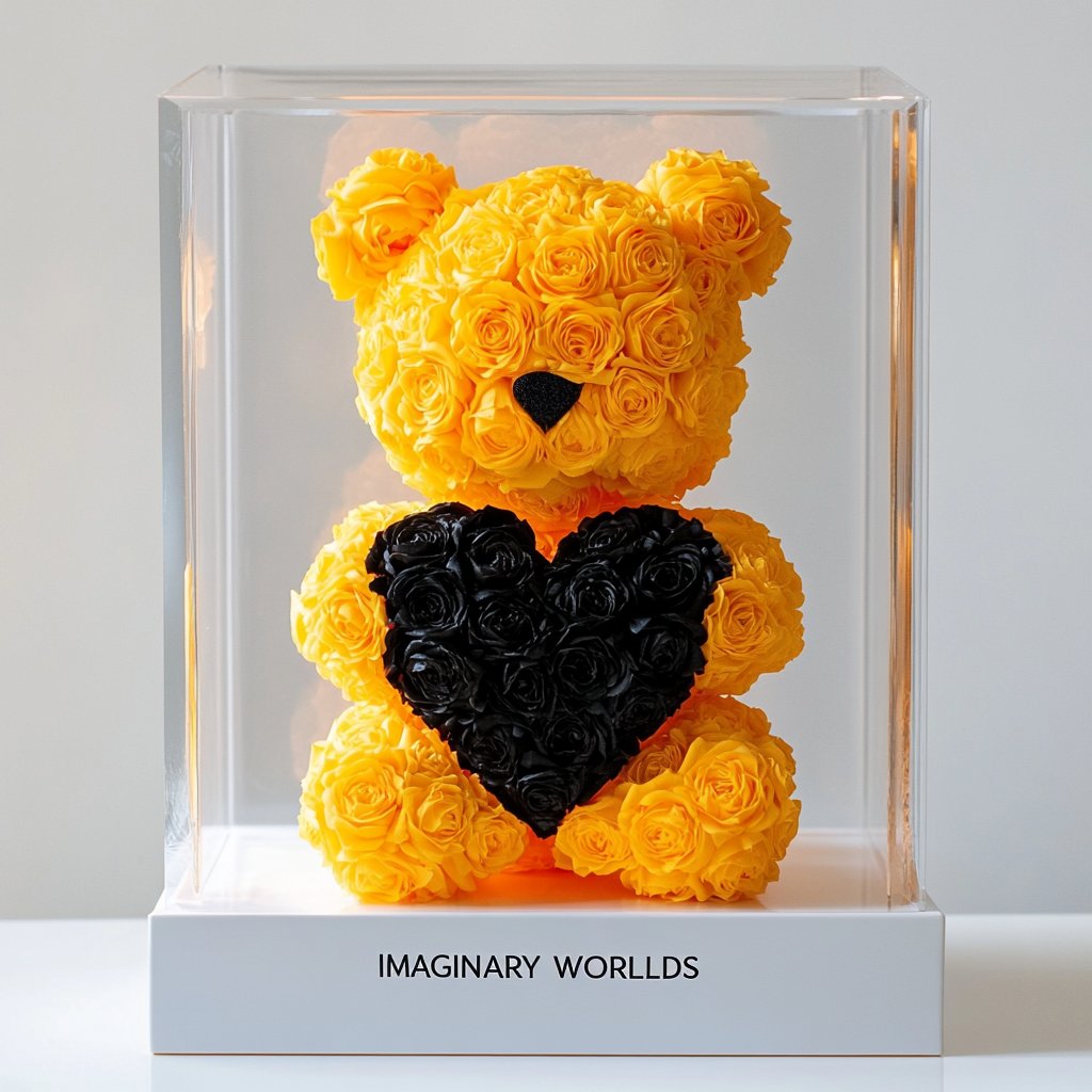 Yellow Rose Bear with Black Roses Heart - Imaginary Worlds