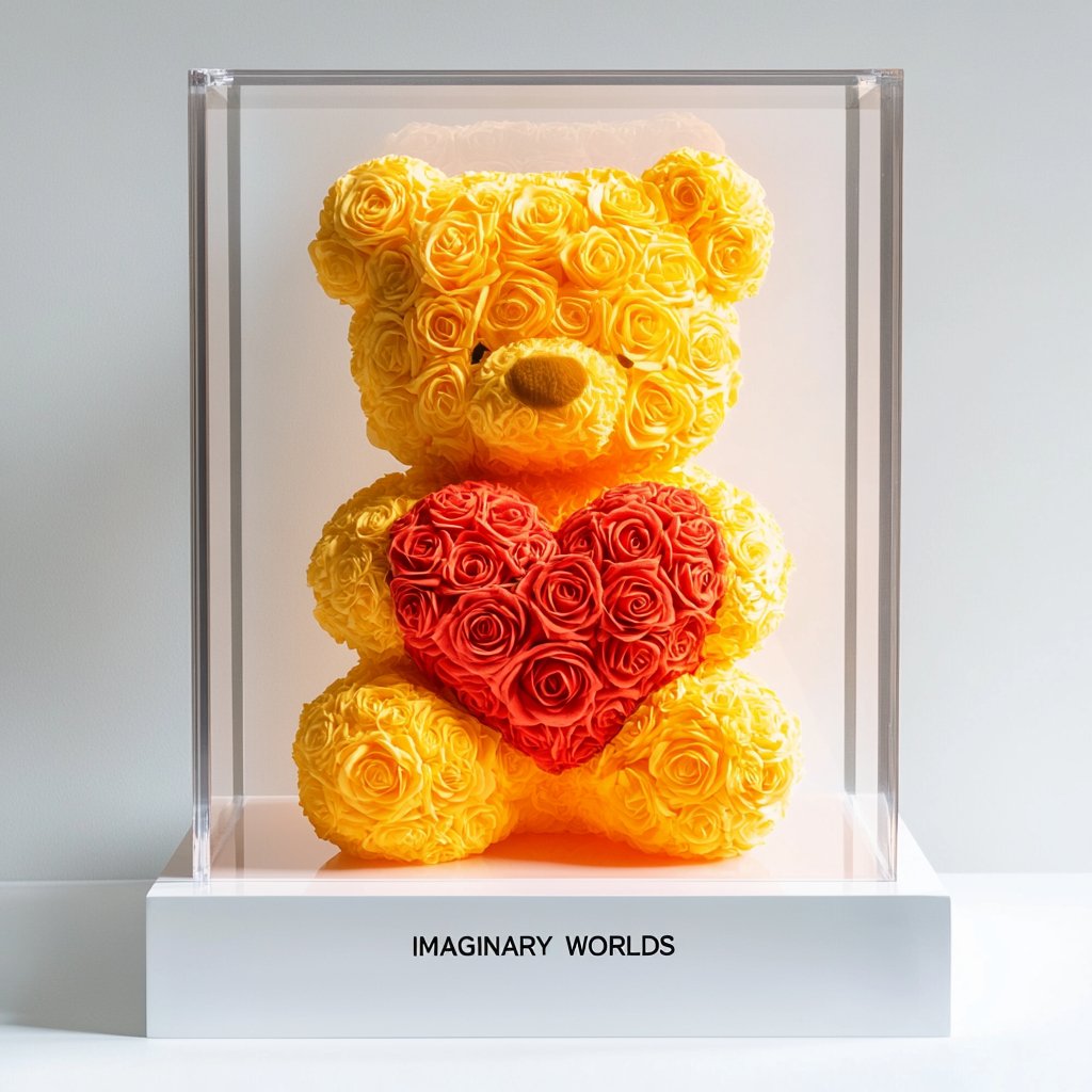 Yellow Rose Bear with Orange Roses Heart - Imaginary Worlds