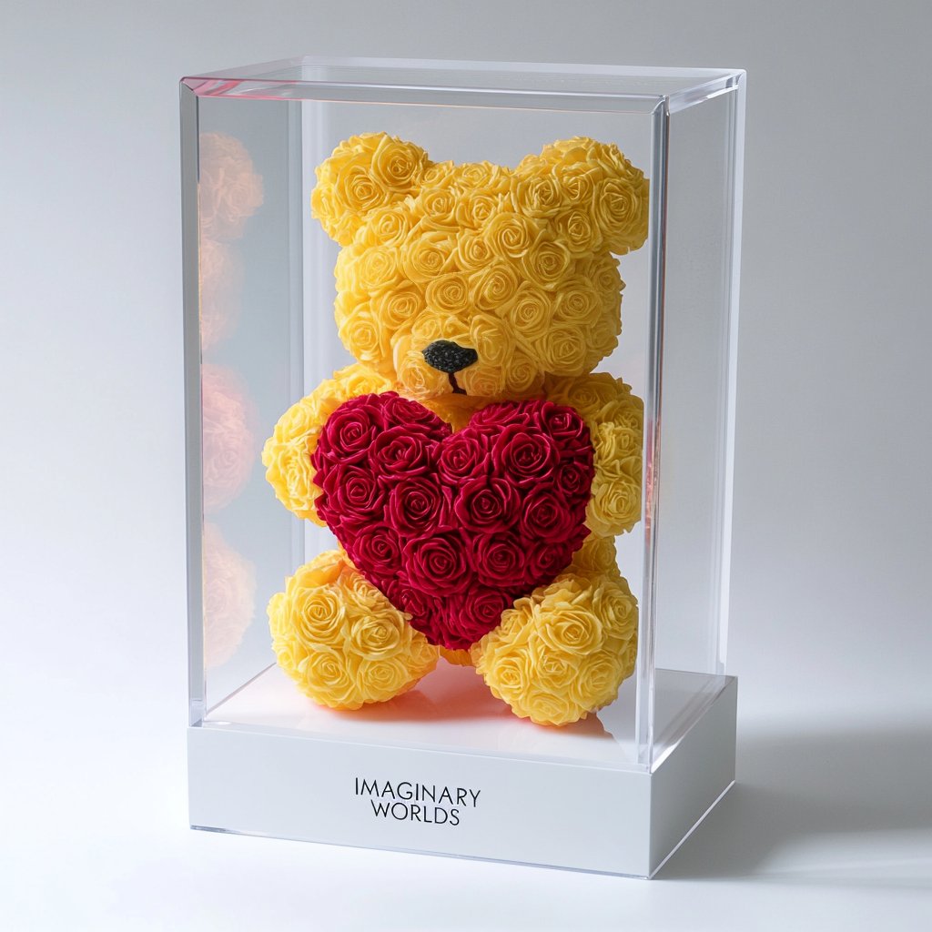 Yellow Rose Bear with Red Roses Heart - Imaginary Worlds