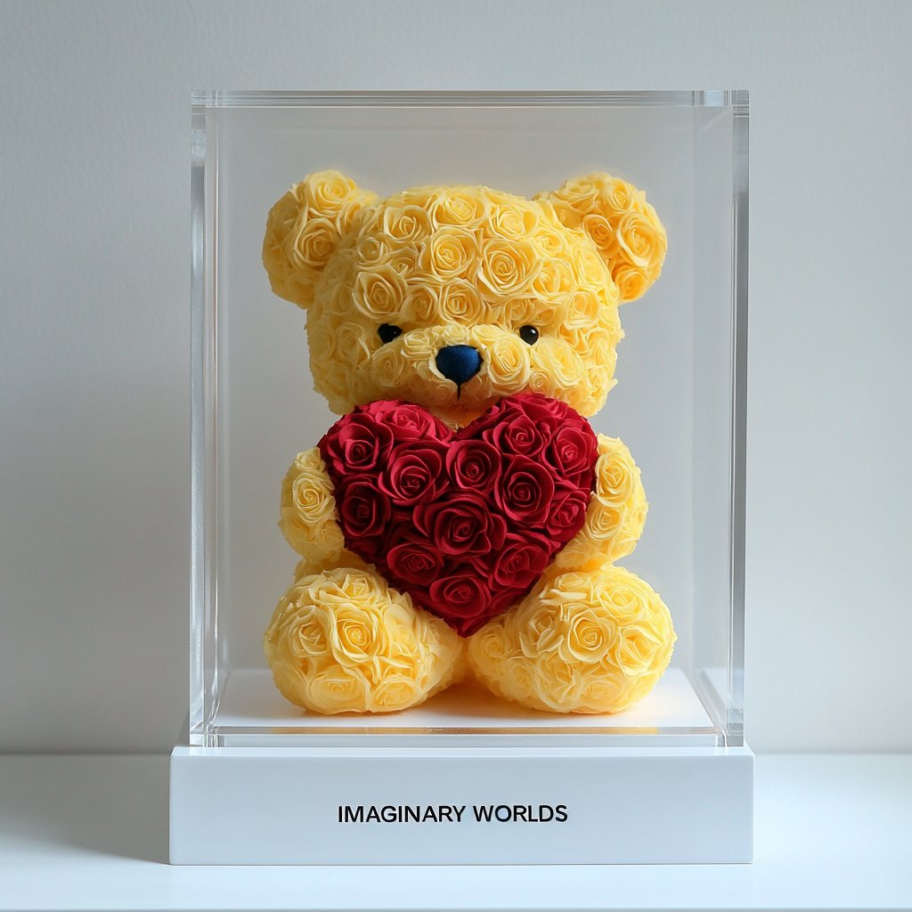 Yellow Rose Bear with Red Roses Heart - Imaginary Worlds