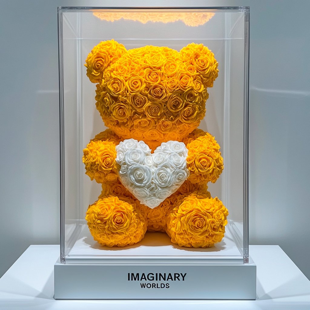 Yellow Rose Bear with White Roses Heart - Imaginary Worlds