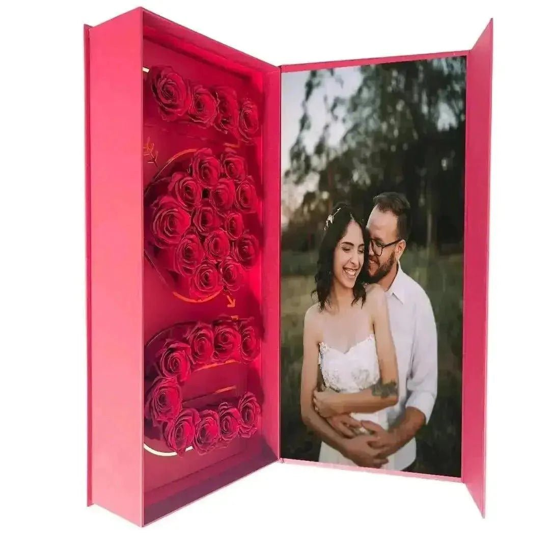 26 Yellow Forever Roses Personalized Photo Rose Box - Imaginary Worlds