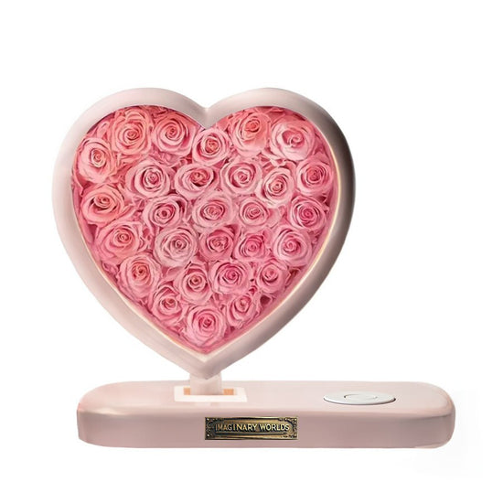 Heart-Shaped Pink Flowers Forever Rose Lamp with Bluetooth Speaker - Imaginary Worlds