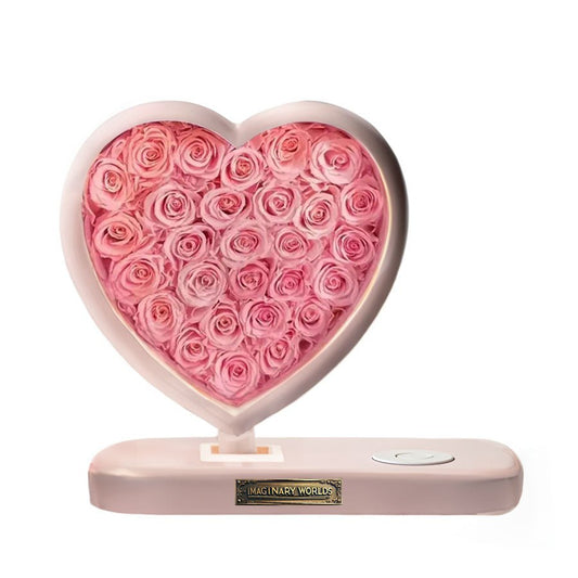 Heart-Shaped Pink Flowers Forever Rose Lamp with Bluetooth Speaker - Imaginary Worlds