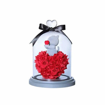 Kitty and Roses Heart-Shaped Forever Rose Arrangement - Imaginary Worlds