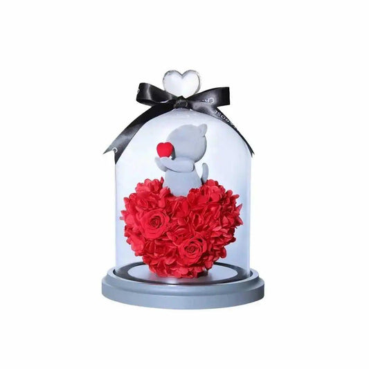 Kitty and Roses Heart-Shaped Forever Rose Arrangement - Imaginary Worlds